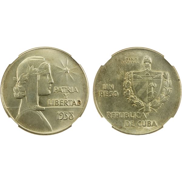 CUBA: Republic, AR peso, 1938, NGC UNC Details