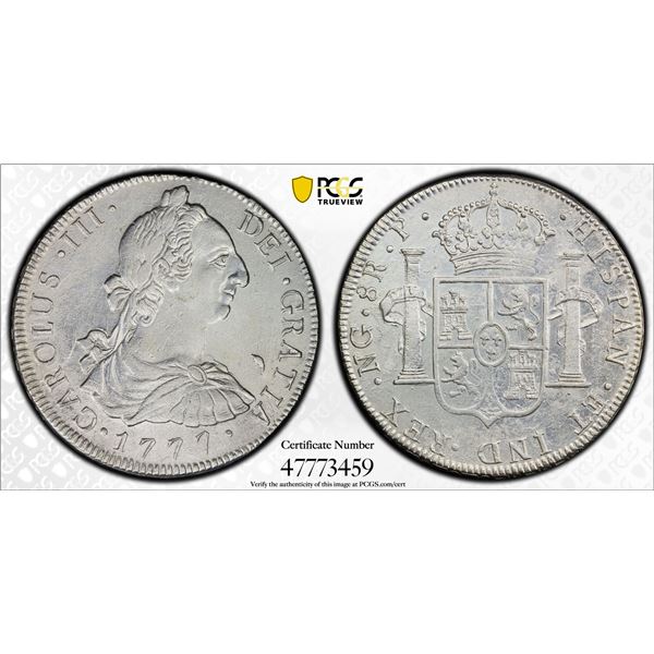 GUATEMALA: Carlos III, 1759-1788, AR 8 reales, 1777-NG,  AU Details