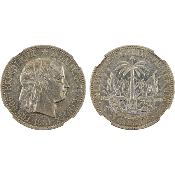 HAITI: Republic, AR gourde, 1881, NGC AU Details