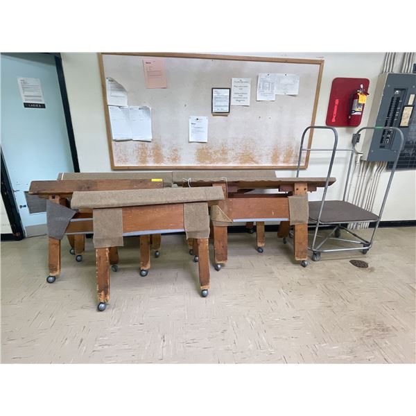 Web Press Rack Group lot - 6 Pc Including Wooden Rolling Press Racks & Misc. Rolling ...
