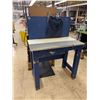 Image 8 : Union Special 200-8 Lewis 4 Hole Button Hole Stitcher Station (Working) w/ Blue Wooden Work Bench (4