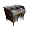 Image 1 : Antique 7 Drawer Solid Wood Office Desk & Chair w/ 13 Compartments (32 x 60 x 43")