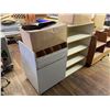Image 2 : Group lot - x3 Various Sized Wooden Dollies - x1 Wooden Workbench (24 x 48 x 36") + 4 Shelf Cabinet