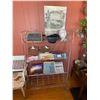 Image 1 : Rack lot - Vintage Wire Display Rack + Contents Including Marketing Poster, Styrofoam Mannequin Head