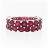 Image 4 : 14K White Gold Round Brilliant Red Stone Dual Row Eternity Wide Band Ring Sz 6