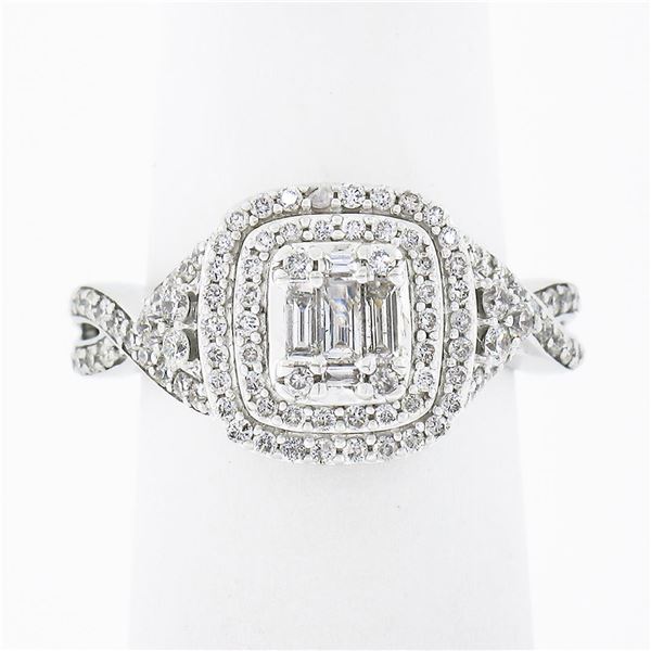 14k White Gold 1.42 ctw Illusion Set Diamond w/ Halo Twisted Sides Engagement Ri
