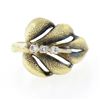 Image 4 : Vintage 14K Yellow Gold Puffed 3D Textured Multi Leaf Ring w/ Single Cut Diamond