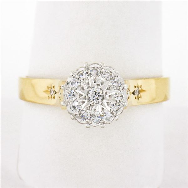 Vintage 18k TT Gold .30 ctw Round Brilliant Pave Diamond High Quality Cluster Ri