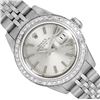 Image 1 : Rolex Ladies Stainless Steel Quickset Silver Index Diamond Bezel Date Watch With