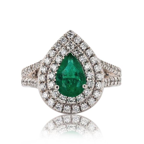 1.16 ctw Emerald and 1.05 ctw Diamond Platinum Ring