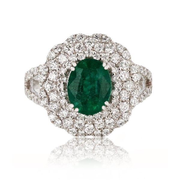 1.64 ctw Emerald and 1.05 ctw Diamond Platinum Ring