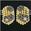 Image 2 : Vintage 18k Gold 4.67 ctw Sapphire & Diamond Flower 7 Row Bead Wide Cuff Earring