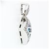 Image 4 : 14k White Gold 1.42 ctw Blue & White Diamond Geometric Dual Square Dangle Pendan