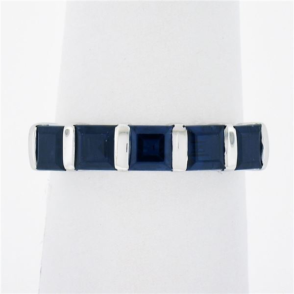Platinum 1.75 ctw Square Step Cut Blue Sapphire Bar Channel Set 5 Stone Band Rin