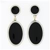 Image 1 : Antique 14k Gold & Platinum Round & Oval Black Onyx Wheat Work Dangle Earrings