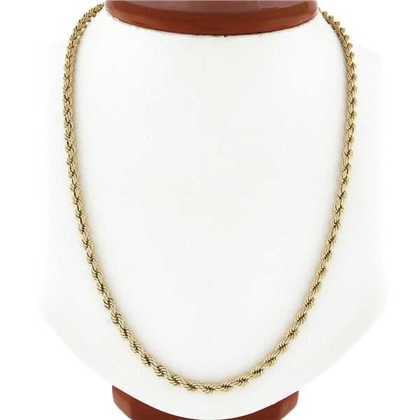 Unisex 14K Yellow Gold 20.5" 4mm Solid Rope Chain Necklace w/ Barrel Push Clasp