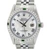 Image 1 : Rolex Mens Stainless Steel White Roman 36MM Diamond And Emerald Datejust