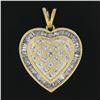 Image 2 : 14k Yellow Gold 0.80 ctw Round & Baguette Diamond w/ Domed Center Heart Pendant
