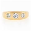 Image 4 : Mens Antique Victorian 14K Gold 0.80 ctw European Diamond 3 Stone Gypsy Band Rin