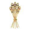 Image 1 : Vintage 14K Gold 0.53 ctw Diamond Sapphire & Ruby Cluster Wheat Bushel Pin Brooc