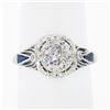 Image 2 : Antique Art Deco Platinum GIA European Diamond Sapphire Filigree Engagement Ring