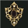 Image 2 : Antique Victorian Revival 14K Gold Oval Garnet & Pearl Floral Pin Brooch Pendant