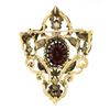 Image 3 : Antique Victorian Revival 14K Gold Oval Garnet & Pearl Floral Pin Brooch Pendant