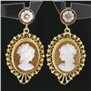 Image 2 : Vintage 14k Gold Carved Shell Cameo w/ Open Filigree Frame Drop Dangle Earrings
