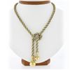 Image 1 : Vintage Tiffany & Co 14K Gold Twisted Wheat & Rope Chain w/ Knot Lariat Necklace