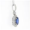 Image 4 : NEW 14k White Gold 2.62 ctw Oval Tanzanite & Diamond Halo Pendant w/ 18" Chain