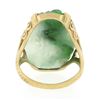Image 6 : Vintage 10k Yellow Gold Oval Floral Carved Jade w/ Etched Open Work Platter Ring