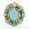 Image 1 : Vintage 14k Gold 0.52 ctw Cabochon Turquoise & Diamond Handmade Wire Work Ring