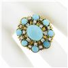 Image 3 : Vintage 14k Gold 0.52 ctw Cabochon Turquoise & Diamond Handmade Wire Work Ring