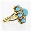 Image 5 : Vintage 14k Gold 0.52 ctw Cabochon Turquoise & Diamond Handmade Wire Work Ring