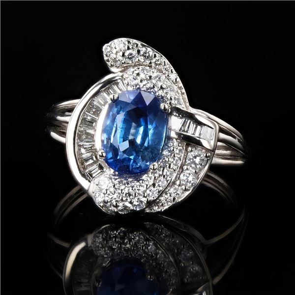 1.87 ctw Blue Sapphire and 0.54 ctw Diamond Platinum Ring (GIA CERTIFIED)