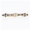 Image 3 : Antique Victorian 14k Gold & Platinum GIA Old Sapphire Ruby Diamond Long Bar Pin