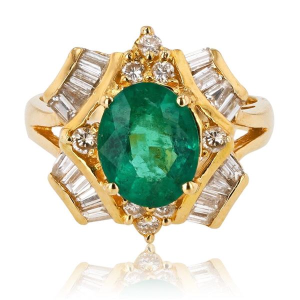2.17 ctw Emerald and 0.93 ctw Diamond 18K Yellow Gold Ring
