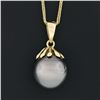 Image 3 : 14K Yellow Gold 11.8mm Tahitian Gray Pearl Solitaire Pendant 16" Chain Necklace