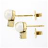 Image 3 : 14k Yellow Gold 7.9mm FINE Pearl w/ 0.54 ctw Princess Diamond Drop Stud Earrings
