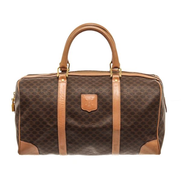 Celine Brown Macadam Canvas Boston Bag