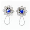 Image 6 : 18k White Gold 8.50 ctw GIA Ceylon Sapphire Diamond Halo Flower Cluster Earrings