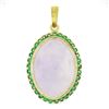 Image 1 : Vintage 18k Gold Oval Cabochon Lavender Jade w/ Green Stone Frame Large Pendant