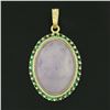 Image 2 : Vintage 18k Gold Oval Cabochon Lavender Jade w/ Green Stone Frame Large Pendant