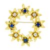 Image 1 : Vintage 18k Gold 1.19 ctw Brilliant Sapphire & Diamond Etched Flower Wreath Broo