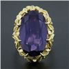 Image 2 : Vintage 18k Gold Elongated Oval Synthetic Alexandrite Solitaire Textured Ring