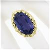 Image 3 : Vintage 18k Gold Elongated Oval Synthetic Alexandrite Solitaire Textured Ring