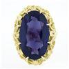Image 4 : Vintage 18k Gold Elongated Oval Synthetic Alexandrite Solitaire Textured Ring