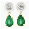 Image 1 : 14k Gold 3.31 ctw GIA Pear Emerald Bezel Old European Diamond Drop Dangle Earrin
