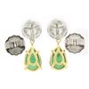 Image 5 : 14k Gold 3.31 ctw GIA Pear Emerald Bezel Old European Diamond Drop Dangle Earrin