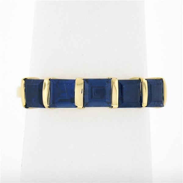 18k Yellow Gold 1.75 ctw Square Step Cut Sapphire Bar Channel 5 Stone Band Ring